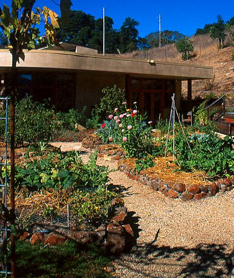 This uniquely shaped garden uses a permaculture method to create a “keyhole garden.” When two ecosystems come together, the edge where they meet is the most diverse, and the “keyhole” design creates the most edges.